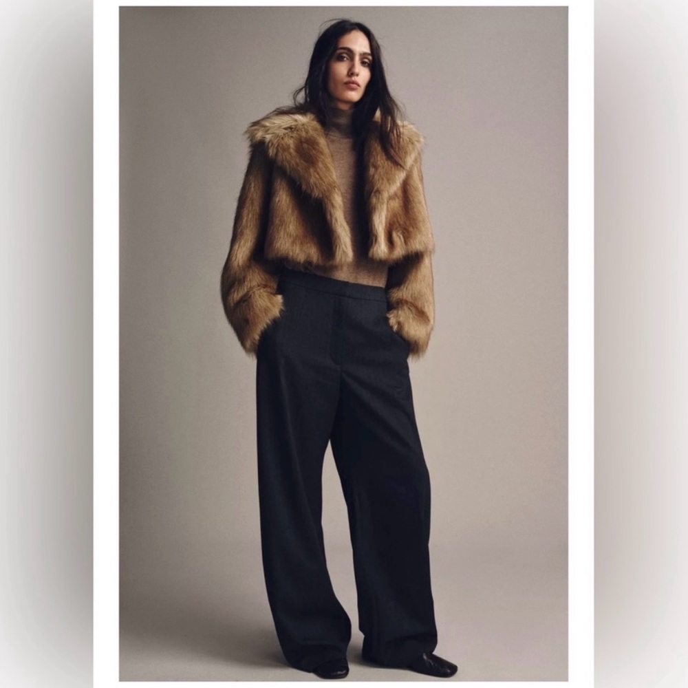 ZARA ZW COLLECTION FAUX FUR CROPPED JACKET SZ S